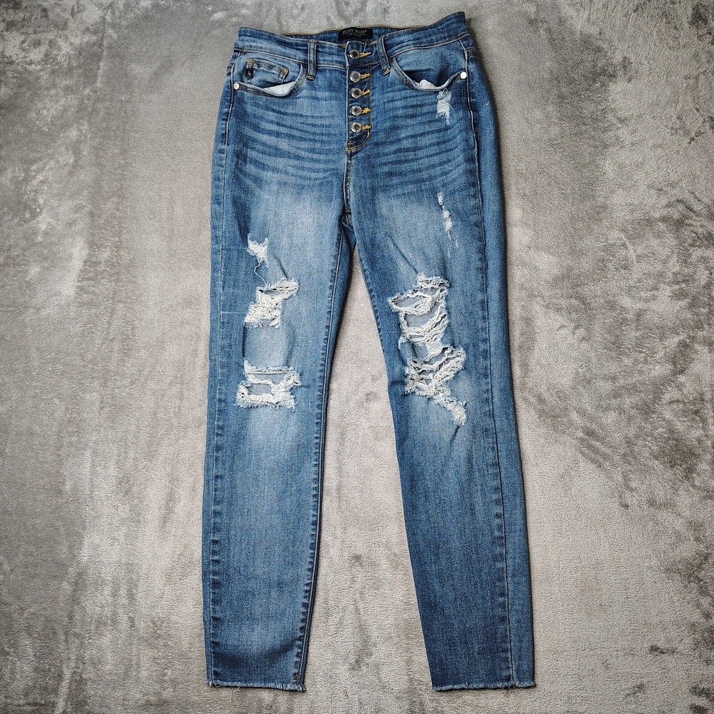 Judy Blue Jeans Womens 28 Blue Skinny High Rise Stretch Denim Exposed Button Fly